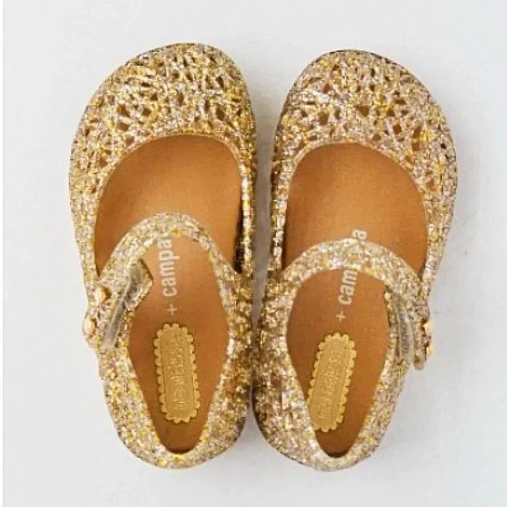 Mini Melissa Toddler Campana Zig Zag Gold Shoes 5 infant